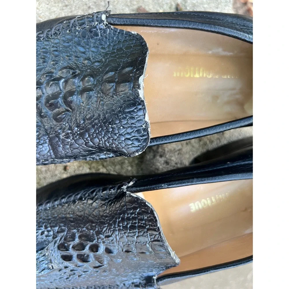 VTG Maitre Bottier Black Crock-Embossed Leather Dress Loafers Men's 9